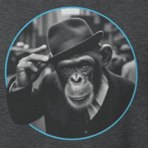 black and white monkey old school tipping his hat out of respect. the mad bandit