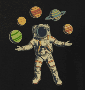 astronaut juggling the planets