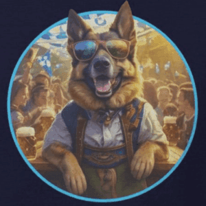 german shepherd wearing colorful sunglasses at Oktoberfest