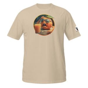 T-shirt with an orange character design.