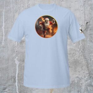 Light blue T-shirt with Santa Claus design.